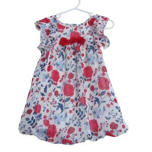 Little Lass Sheer Romper Girls Size 18M Red White Blue Patriotic Floral July 4th